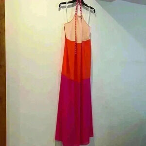 Aakaa size medium color block halter maxi dress cream pink orange